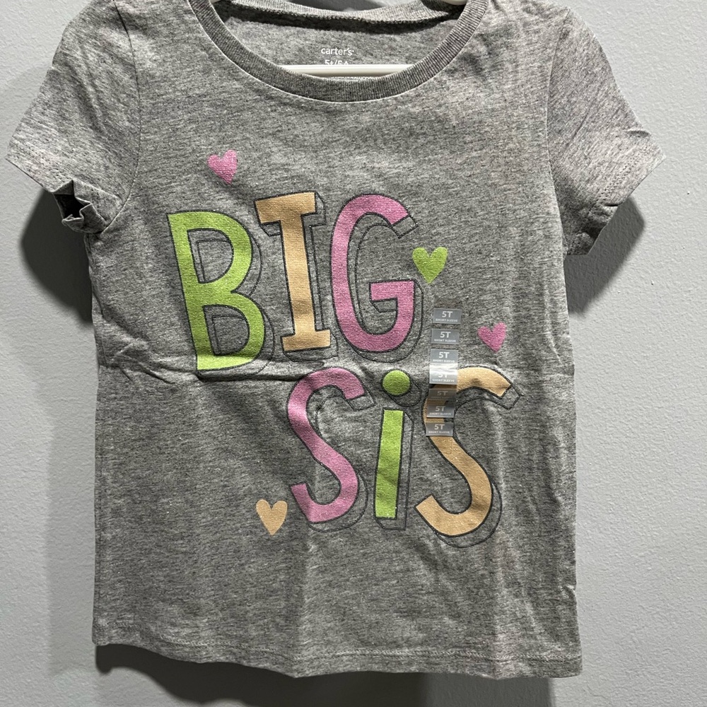 NWT Girl’s 3T Carter's Gray Short Sleeve Tee “BIG SIS”